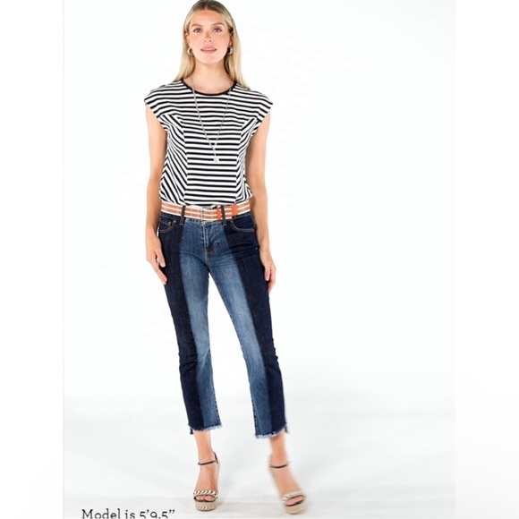 CAbi Hi-low Crop Two Tone Jeans Size 10 - Picture 1 of 8